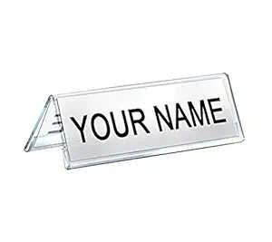 Acrylic Desk Name Plate Holder – 10 Pack 2-Sided 12 Inch x 02 Inch V-Shaped Display Stand for Name Plates, Table Place Cards, Signs & Labels – Reusable for Office, Business, Weddings, Restaurants & School