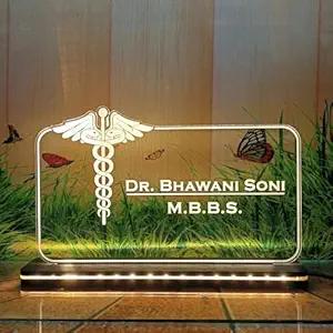 Acrylic Laser Engraved Table Sign Stand, Laser Engraved Acrylic Sign Or Name Plate Signage For Doctor, Teacher, Advocate, Medical, Proprotor Office Or Promotion Gift(6 X 8 Inch) Warm White