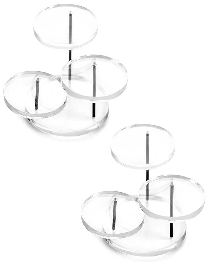 Acrylic Products Display Riser Stands, 3 Tier Jewelry Display Stands for Rings Earrings,Mini Figurines, Clear, 2 Pack