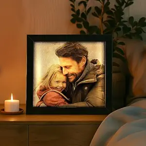 Art Street Customised LED Photo Frame with Backlight, White (8x8 Inch), Back Light Photoframe for Table & Desk, Tabletop Photo Frames for Home Décor, Office Décor, Living Room & Bedroom