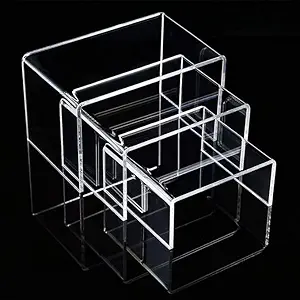 Small 3 Pcs Acrylic Clear Dislpay Stand showpiece figure statue idols home decor display risers organizer stand for small size products only (3-Inch, 4-Inch, 5-Inch) (3 Pcs)