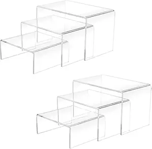 Acrylic Display Risers, Clear Product Stand, Jewelry Display Riser,Shelf Showcase Fixtures For Collectibles Display (3 Sizes M (2Sets))