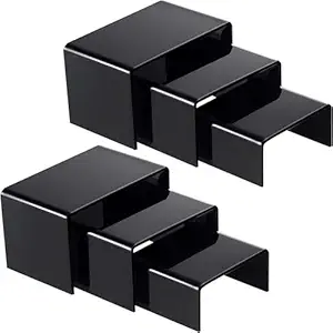 Dream One Set of 6 Black Acrylic Display Risers, Jewelry Display Riser, Product Display Stand for Figures, Buffets, Dessert, Cupcakes, Candy, Jewelry and Collectibles
