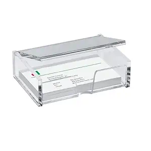 Acrylic Business & Visiting Card Holder for Office Table Stand Cum Organizer Clear Transparent Business Card Holder Display for Desk Table (Standard, 10x6x3 Cms) - Pack Of 2 Pcs