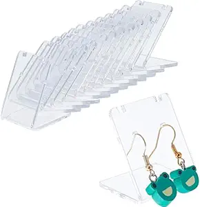 Earring Display Stand – 24 Pack, 48-Hole L-Shape Clear Acrylic Jewelry Holder | Slant-Back Earring Organizer for Studs, Hoops & Danglers | Necklace & Jewelry Display Stand