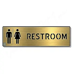 Premium Brush Finish Gold Acrylic Restroom Room Sign 5.8 Inch Easy to Mount 3M Self-Adhesive Tape for Business Office Hospital Corporate Hotel Company Factory Bank Commercial