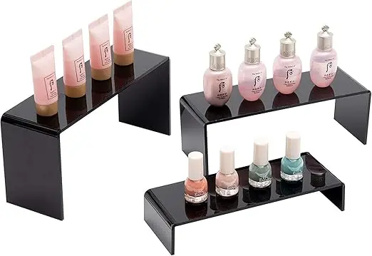 Porpoise Black Acrylic Display Stand for Shop | Showroom | Shopping Mall | Large Size 3 Step Acrylic 5mm thickness Display Stand for Shoe, Bags, Nail polish, Cupcake, Toys, Collectible, Luxury Goods