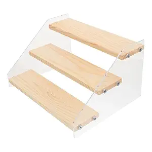 Acrylic & Wood Display Stand Rack - Ladder Showcase Shelf For Makeup Perfume Dolls Figures Toys Model & Cartoon Character Organizer (3 Layer)