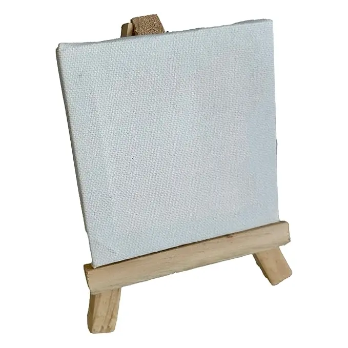 Essenza 10 x 10cm Canvas Mini Display Easel with Cotton Canvas Board for Painting | Pre-Primed Cotton Canvas for Acrylic, Oil & Watercolor | Lightweight MDF Panel | Ideal for Artists, Students & Kids