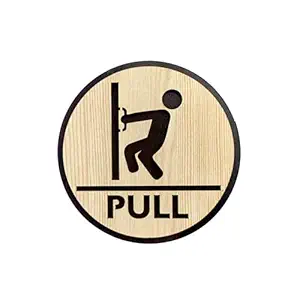 Likvera Premium Wooden Round MDF Sign Board | Laser Cut Design with Peel & Stick Mount | Decorative Counter & Wall Display for Shops, Cafes, Clinics & Offices (PULL)