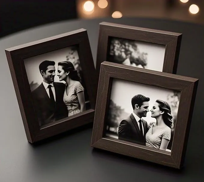 Square Photo Frames, size 3 * 3 inches(7.6 x 7.6 cm,) Set of 3, Brown, Dual-Purpose Wall Mount and Table Display