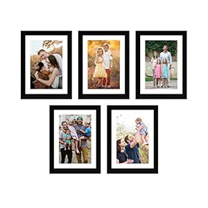 Amazon Brand- Solimo Set Of 5 Photo Frames With Mount Paper (6 X 8 Inch - 5), Black, Wall mount, Rectangular