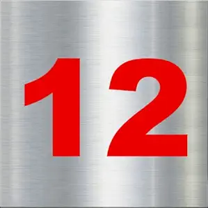 Number Plate 12 Room, Hotel, Hospital, Lodge,Apartment, Flat,Door No,College, Library, Rack Numbers Warehouse, Steel Brushed Type Aluminium ACP Board with PVC Waterproof Red Sticker