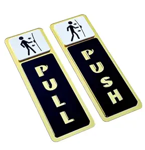 Push Pull Golden Black Glass Door Acrylic Signage Sticker – Self-Adhesive Door Sign for Office, Storefront, Cafe, Hotel, Restaurant, Business & Shop Entry – Premium Door Label for Glass & Acrylic Surfaces