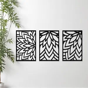 Amazon Brand - Solimo Pre-Laminated Pine Wood Flower Pattern Wall Art | Laser Cut Precision | For Home Décor | For Gifting (Set of 3)