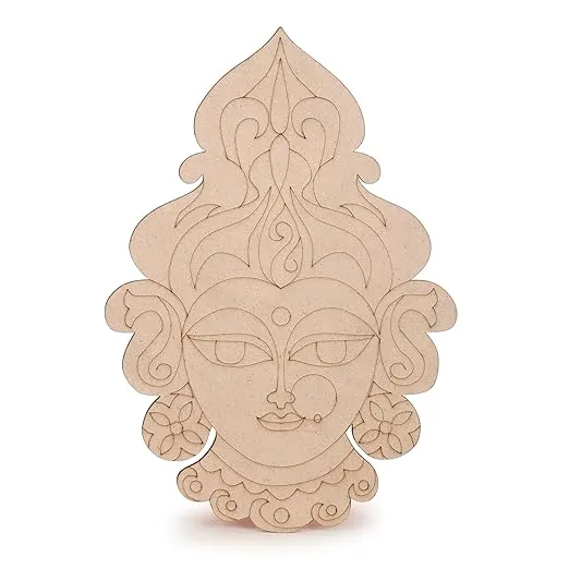 Decorative MDF Wooden Wall Art, Maa Durga Face Design, Unfinished Craft Cutout, Ornate Pattern Pack of 2