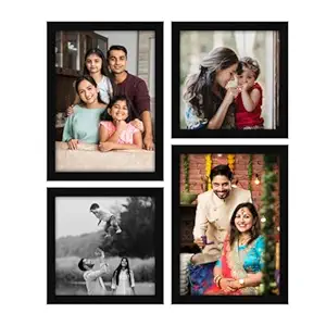 ArtX Engineered Wood Customised Canvas Photo Frame With Photo Upload Wall Mount Personalised Photo Print With Frame For Living Room Bedroom Gift Item 10X13 Inch 10X10 Inch Set Of 4 Horizontal Black