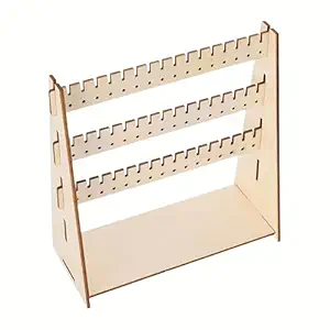 American Elm Wooden Jewelry Display Rack 8.74x7.99 inch Multi-Tier Wall Mounted Earring Holder Stand with Adjustable Shelves MDF Organizer for Earrings, Bracelets, Rings, Vendor Stall Display